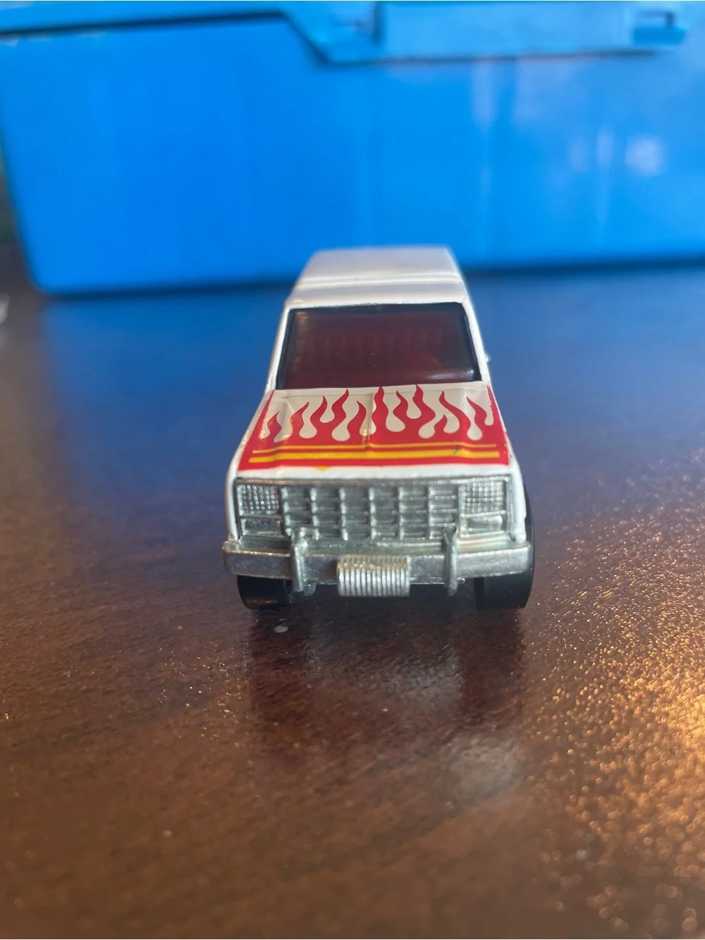 Hot Wheels 1980 Built Ford Tough Bronco White With Flames With Red Motorcycle